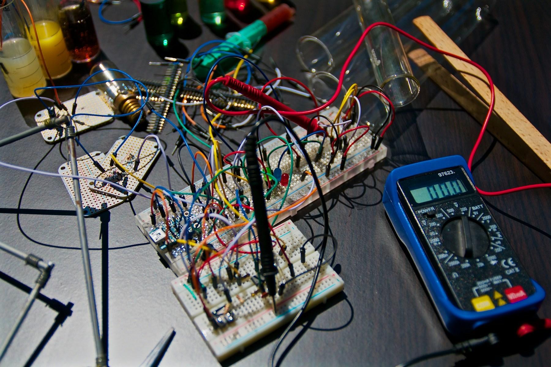 Precision electronic circuit boards connected to laboratory test equipment